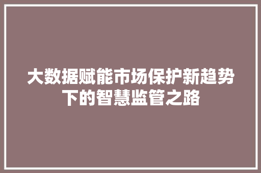 大数据赋能市场保护新趋势下的智慧监管之路 大数据赋能市场保护新趋势下的智慧监管之路