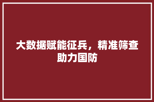 大数据赋能征兵,精准筛查助力国防 大数据赋能征兵,精准筛查助力国防