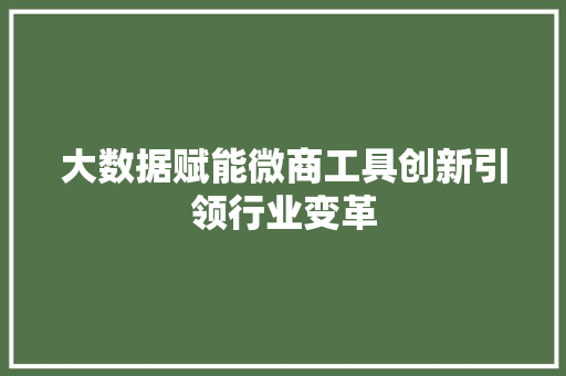 大数据赋能微商工具创新引领行业变革 大数据赋能微商工具创新引领行业变革