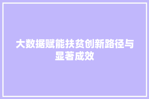 大数据赋能扶贫创新路径与显著成效