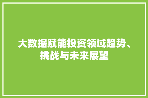 大数据赋能投资领域趋势、挑战与未来展望