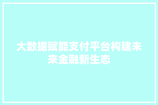 大数据赋能支付平台构建未来金融新生态 大数据赋能支付平台构建未来金融新生态
