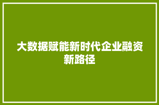 大数据赋能新时代企业融资新路径 电脑故障维修 大数据赋能新时代企业融资新路径 电脑故障维修