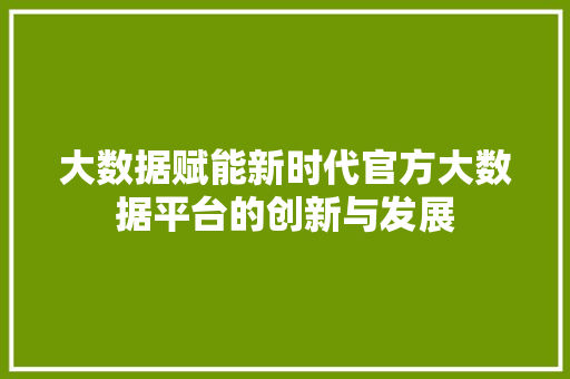 大数据赋能新时代官方大数据平台的创新与发展