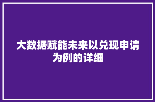 大数据赋能未来以兑现申请为例的详细 大数据赋能未来以兑现申请为例的详细