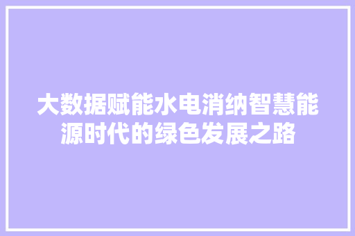 大数据赋能水电消纳智慧能源时代的绿色发展之路
