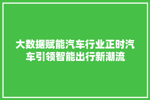 大数据赋能汽车行业正时汽车引领智能出行新潮流