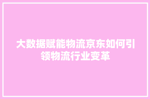 大数据赋能物流京东如何引领物流行业变革