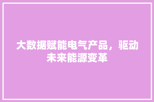 大数据赋能电气产品，驱动未来能源变革