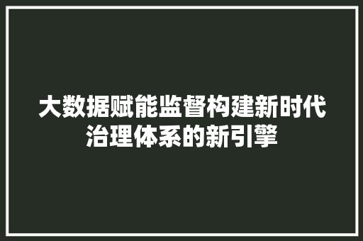 大数据赋能监督构建新时代治理体系的新引擎