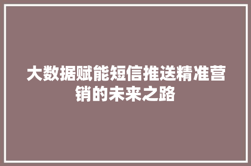大数据赋能短信推送精准营销的未来之路 电脑基础