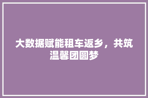 大数据赋能租车返乡,共筑温馨团圆梦 操作系统 大数据赋能租车返乡,共筑温馨团圆梦 操作系统