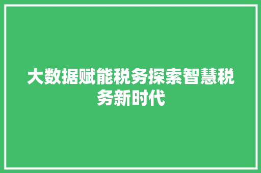 大数据赋能税务探索智慧税务新时代 大数据赋能税务探索智慧税务新时代