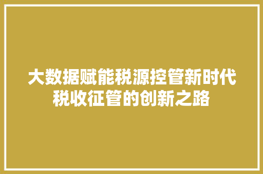 大数据赋能税源控管新时代税收征管的创新之路
