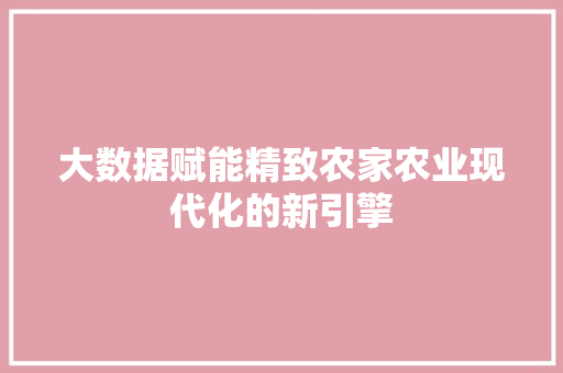 大数据赋能精致农家农业现代化的新引擎