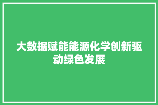 大数据赋能能源化学创新驱动绿色发展