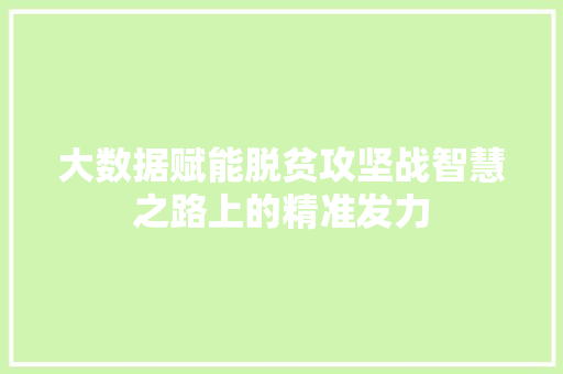 大数据赋能脱贫攻坚战智慧之路上的精准发力