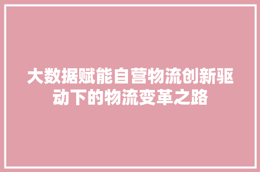大数据赋能自营物流创新驱动下的物流变革之路