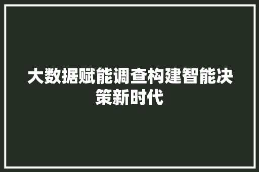 大数据赋能调查构建智能决策新时代