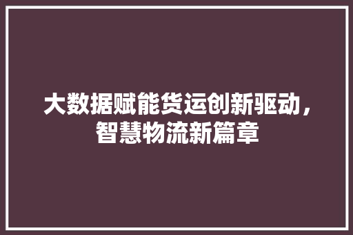 大数据赋能货运创新驱动，智慧物流新篇章