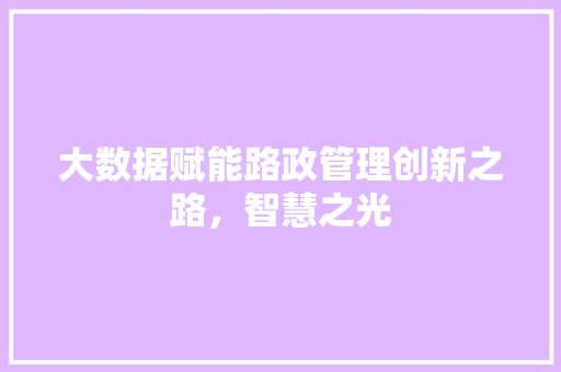 大数据赋能路政管理创新之路，智慧之光