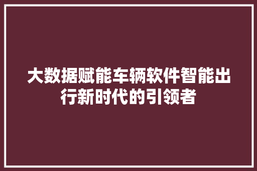 大数据赋能车辆软件智能出行新时代的引领者 电脑故障维修