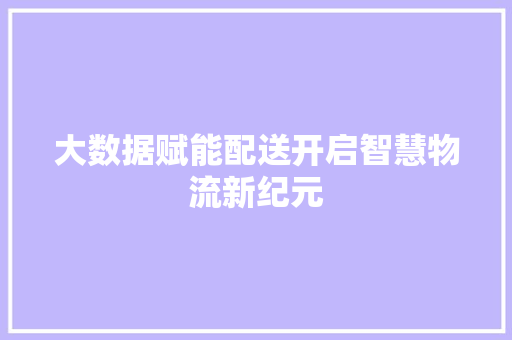 大数据赋能配送开启智慧物流新纪元
