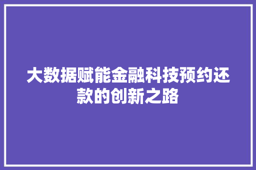 大数据赋能金融科技预约还款的创新之路