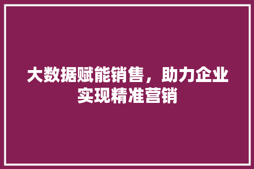 大数据赋能销售,助力企业实现精准营销 电脑基础 大数据赋能销售,助力企业实现精准营销 电脑基础