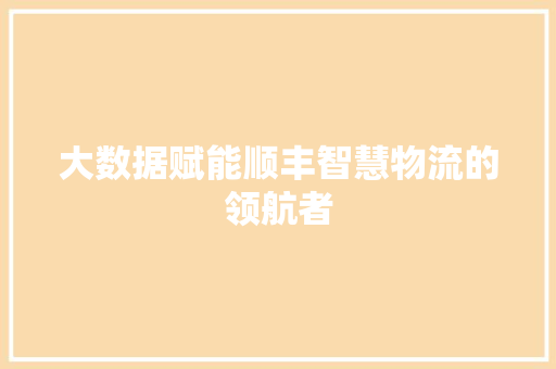 大数据赋能顺丰智慧物流的领航者
