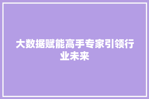 大数据赋能高手专家引领行业未来