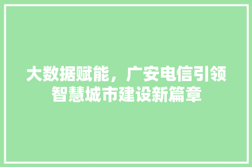 大数据赋能，广安电信引领智慧城市建设新篇章 编程语言