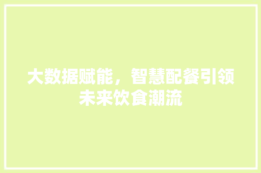 大数据赋能，智慧配餐引领未来饮食潮流 电脑配置