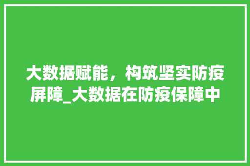 大数据赋能，构筑坚实防疫屏障_大数据在防疫保障中的关键作用
