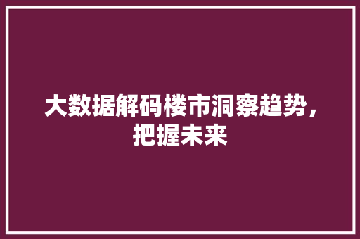 大数据解码楼市洞察趋势，把握未来