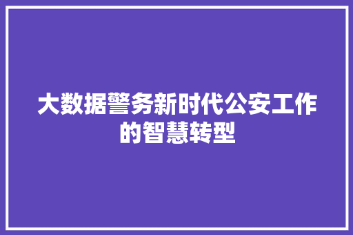 大数据警务新时代公安工作的智慧转型