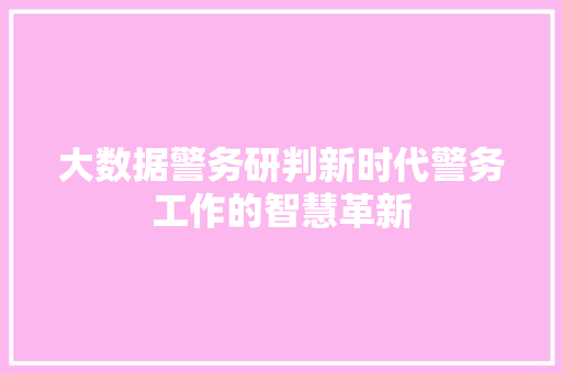 大数据警务研判新时代警务工作的智慧革新
