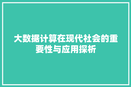 大数据计算在现代社会的重要性与应用探析
