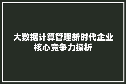 大数据计算管理新时代企业核心竞争力探析