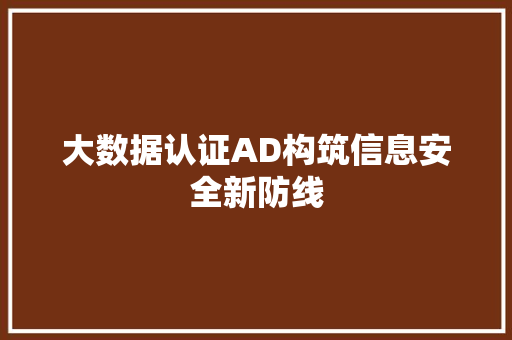 大数据认证AD构筑信息安全新防线