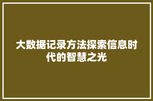 大数据记录方法探索信息时代的智慧之光