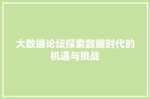 大数据论坛探索数据时代的机遇与挑战