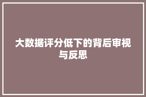 大数据评分低下的背后审视与反思 大数据评分低下的背后审视与反思