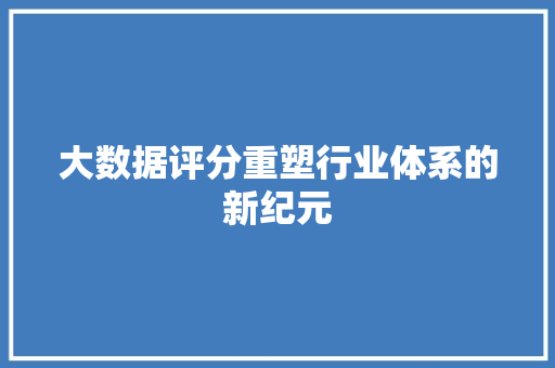 大数据评分重塑行业体系的新纪元