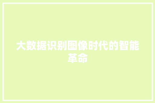 大数据识别图像时代的智能革命 大数据识别图像时代的智能革命