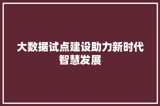 大数据试点建设助力新时代智慧发展 操作系统