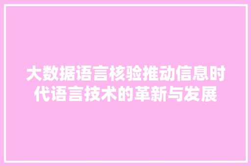 大数据语言核验推动信息时代语言技术的革新与发展