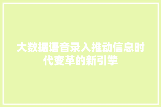 大数据语音录入推动信息时代变革的新引擎