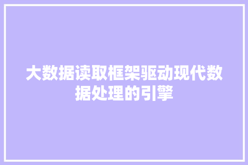 大数据读取框架驱动现代数据处理的引擎