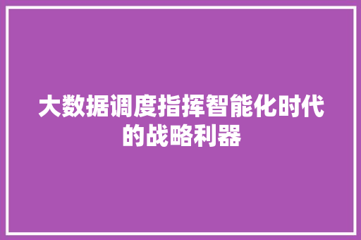 大数据调度指挥智能化时代的战略利器